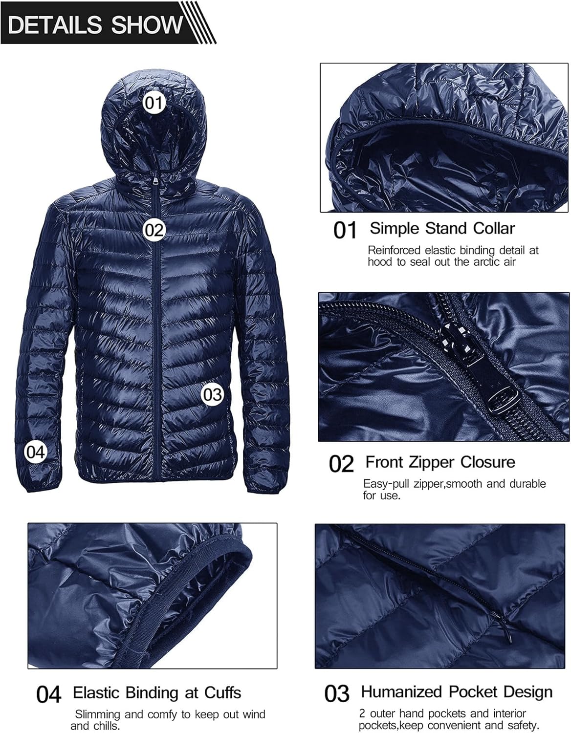 Men's Packable Puffer Jacket Lightweight Warm Winter Puffy Coats Windproof Insulated Jacket for Casual Hiking Travel - Image 5