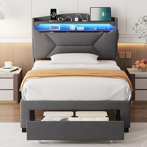 Miniatura 8 de Base de cama de tamaño matrimonial, marco de cama matrimonial con cajones de almacenamiento, marco de cama tapizado tamaño matrimonial con estación