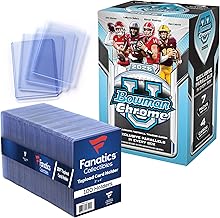 2025 Bowman University Chrome Football - Factory Sealed - Value Box and 35pt 3x4 Top Loaders, 100 Count - Standard Size Clear Rigid Card Holders for Trading Card Protection