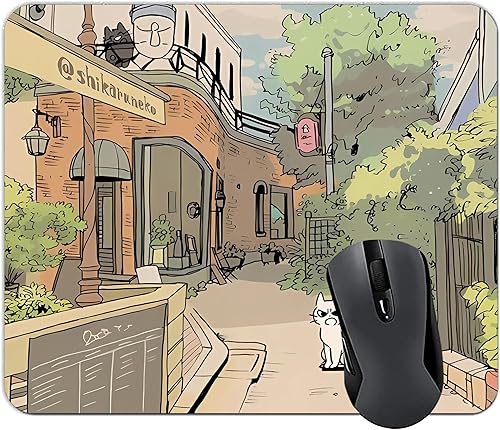 Alfombrilla de mouse kawaii con diseño de gato de anime marrón pastel y verde, alfombrilla de mouse cuadrada impermeable para juegos para