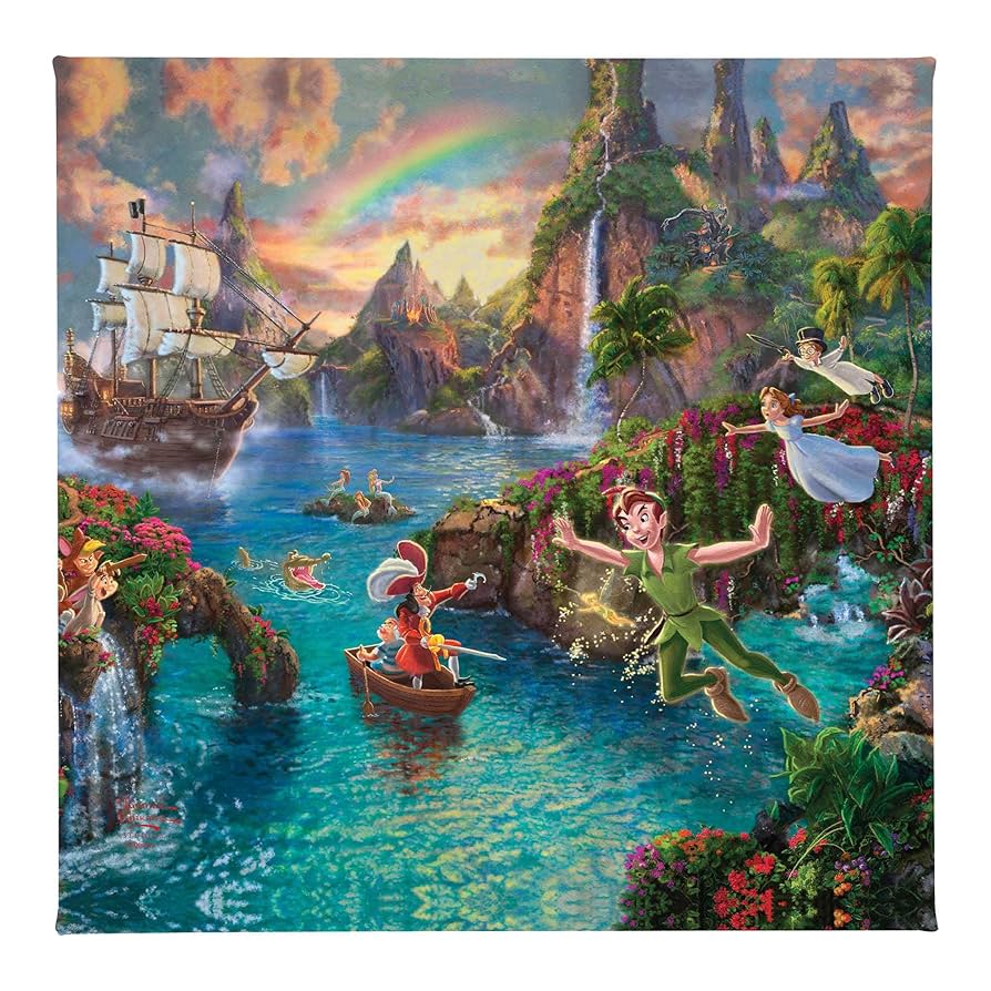 トーマスキンケード ディズニー　ピーターパン　キャンバス　絵画 Amazon.co.jp: トーマスキンケードディズニーPeter Pan 's Never