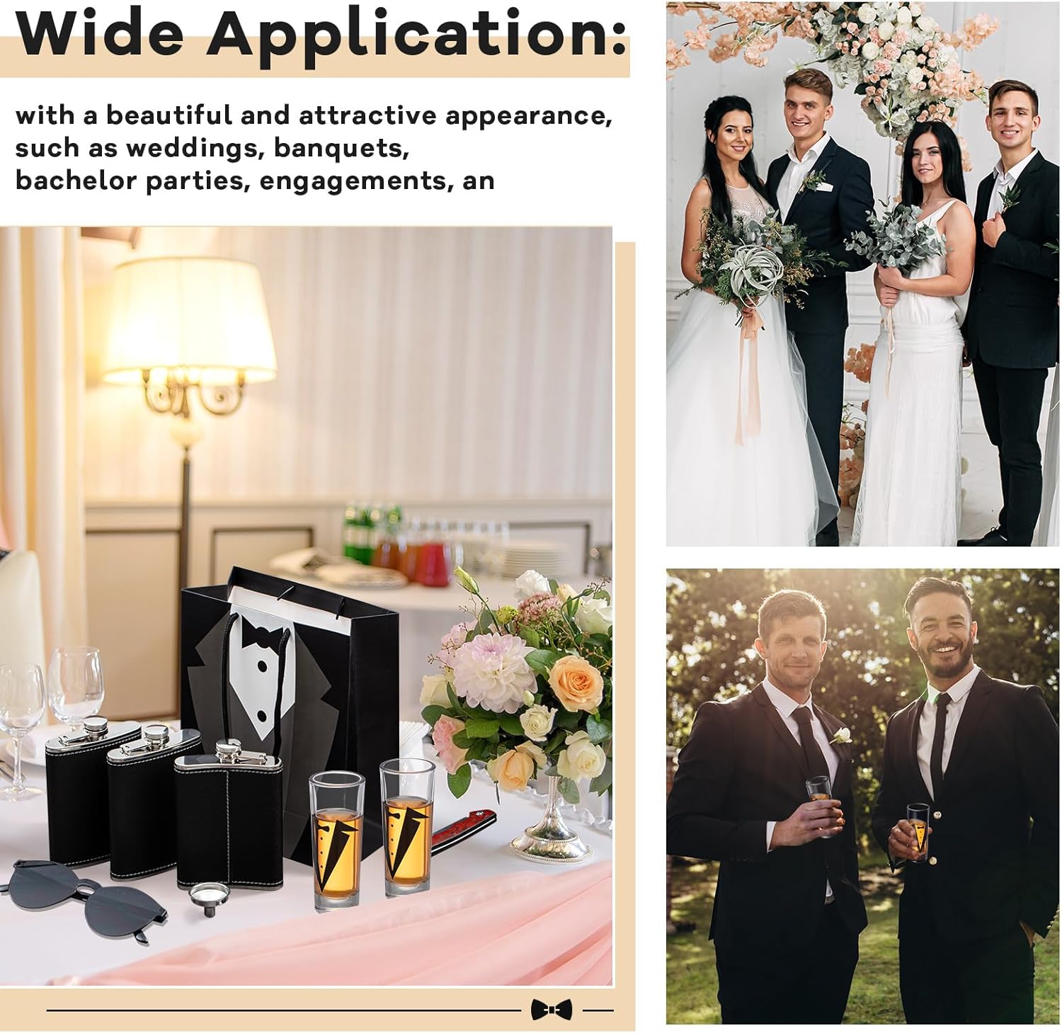 Tioncy 24 Pcs Groomsmen Proposal Gift 4 Engraved Pocket Knife 4 Groomsmen Gift Bags 4 Shot Glasses with Tuxedos 4 oz Stainless Steel Hip Flask 4 Poker Card Bottle Opener 4 Sunglasses