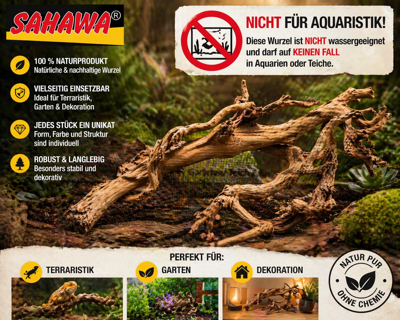 Weinrebe, Rebenholz, verästelt, sandgestrahlt, Verschiedene Größen, Terrarium Deko, Sitzstange, Vogelsitzplatz, Käfigzubehör, Floristik und Raumschmuck