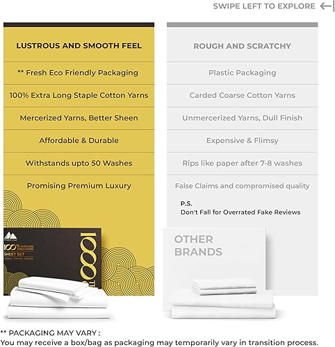 Miniatura 5 de Mayfair Linen Juego de sábanas 100% algodón egipcio, tamaño King, 6 piezas, 1000 hilos, color blanco, tamaño King, algodón egipcio, bolsillo