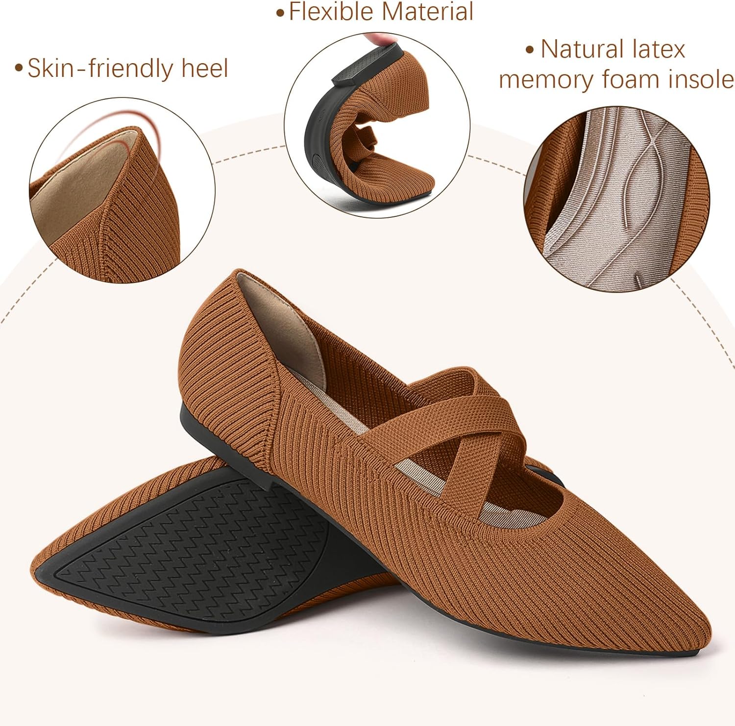 Women's Flats Shoes Pointed Toe Knit Washable Comfortable Dressy Mary Jane Ballet Flat with Strap - Image 4