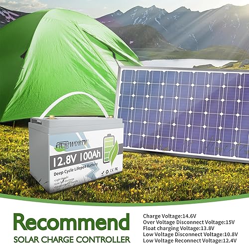 Miniatura 3 de TCBWORTH - Batería de litio LiFePO4 de 12 V y 100 Ah con BMS de 100 A, batería recargable de fosfato de hierro de litio de ciclo profundo, para