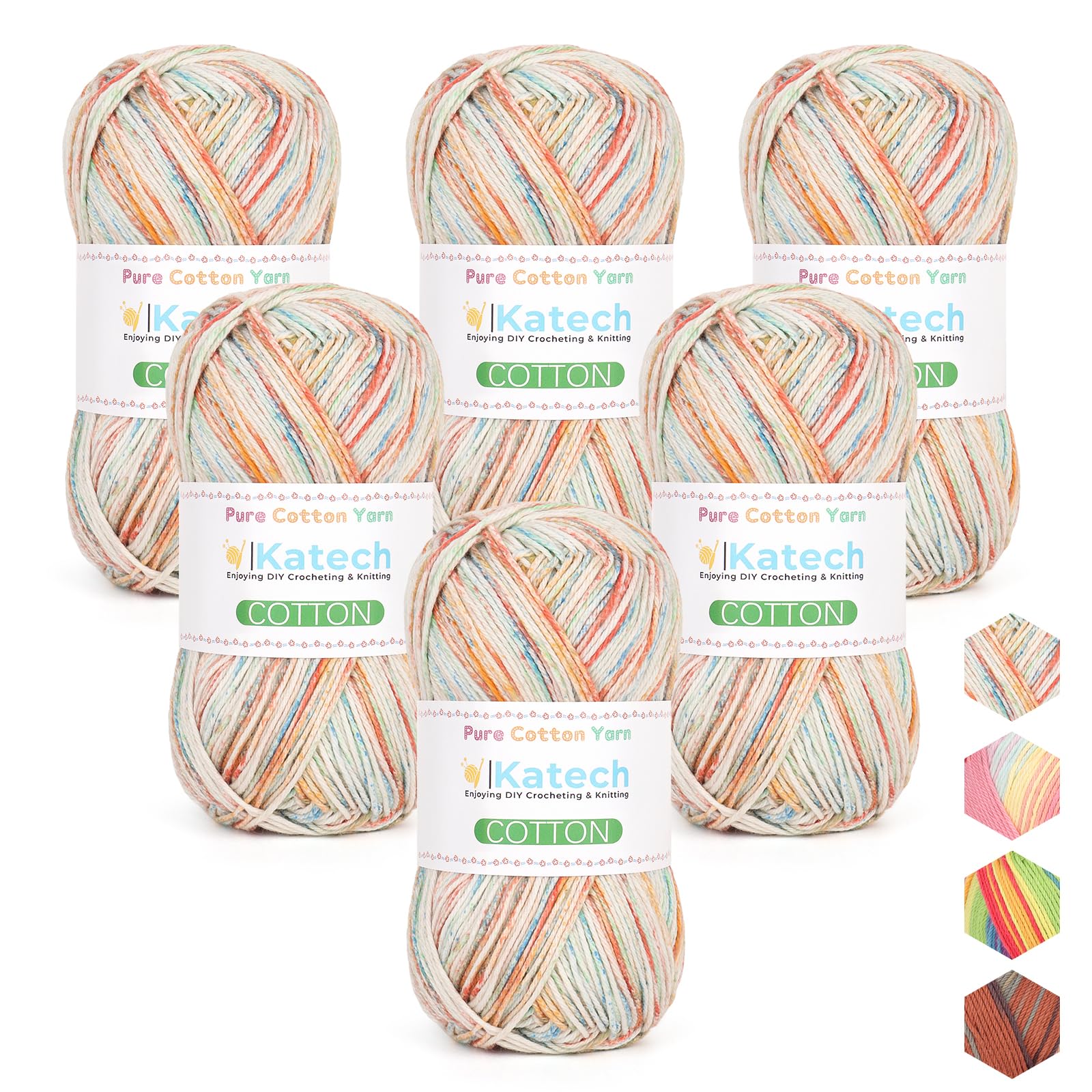 Katech 1OO% Ombre Cotton Yarn for Crocheting - 2 Sport Weight Baby Yarn for Knitting - 6 Pcs of 50g(1.76oz)/160m(175yd), Fine Soft Multicolor Yarns for Baby Blankets, Afghans, Shawls, Dress, Hats (D) — view 9