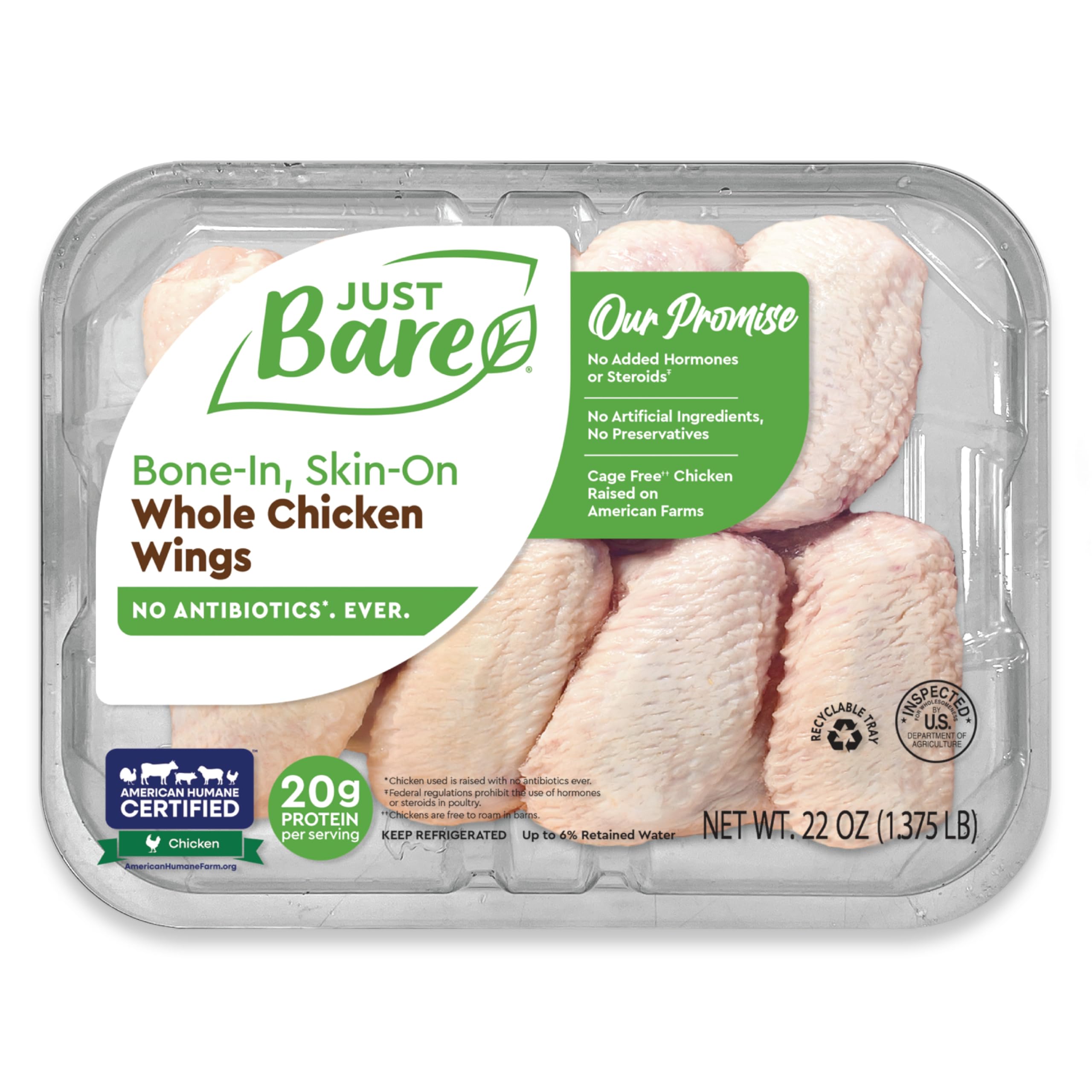 Just Bare All Natural Fresh Chicken Whole Wings Antibiotic Free Bone-In 1 375 LB