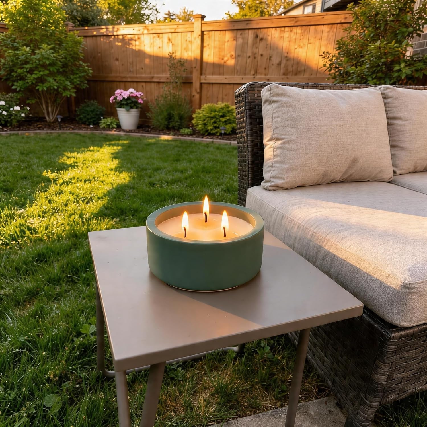 Viyffo Large Citronella Candle Outdoor, 3 Wick 20oz Citronella Candle Indoor, Non Toxic Soy Scented Candle, Green Ceramic Jar for Patio, Deck, Garden, Backyard & Camping, Home Fragrance, Décor & Gift