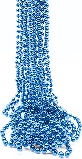 Windy City Novelties (72 Pack) Blue Beads 33" Inch Round Metallic Mardi Gras Party Necklace Beads