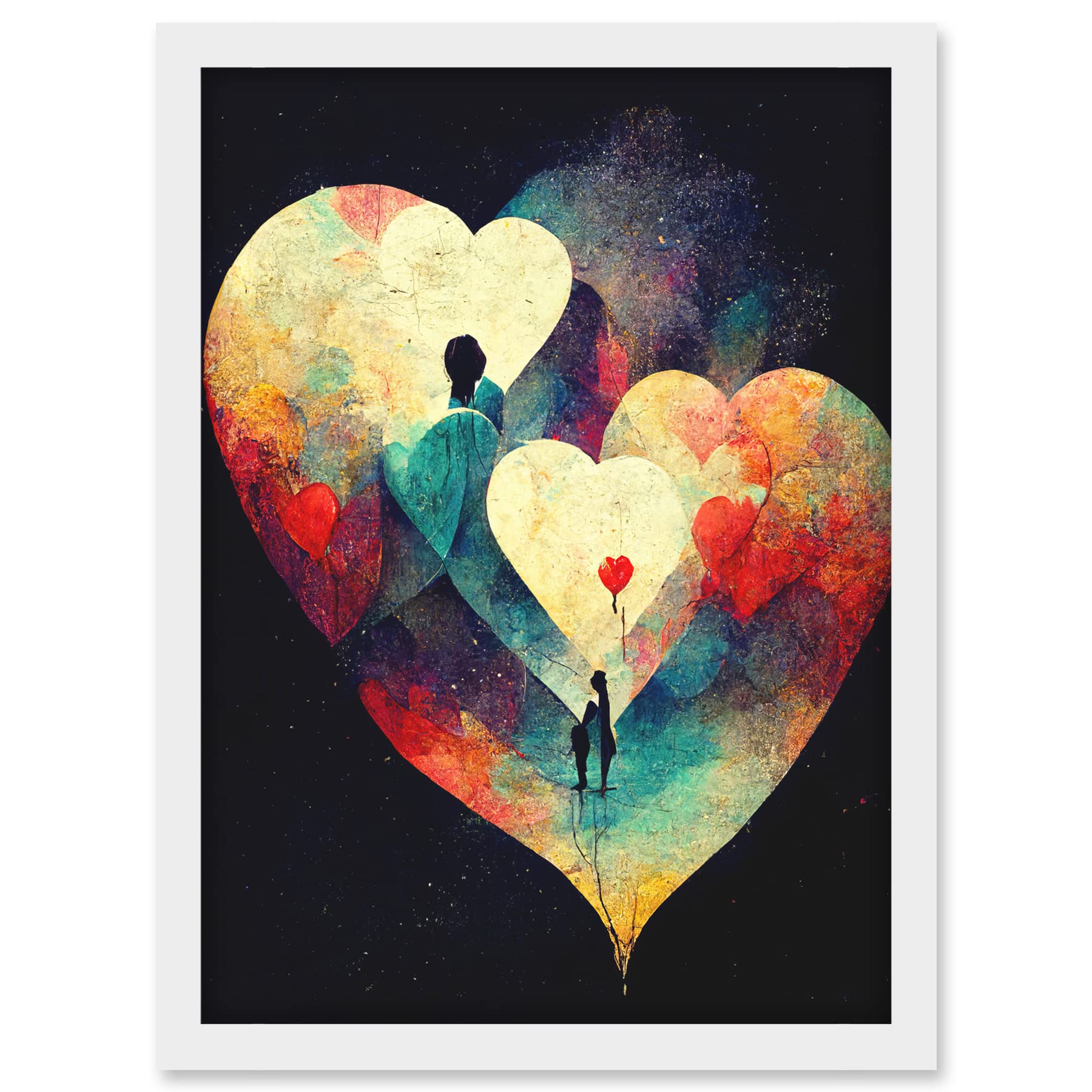 Doppelganger33 LTD Abstract Love Hearts Night Sky Painting Modern Artwork Framed A3 Wall Art Print