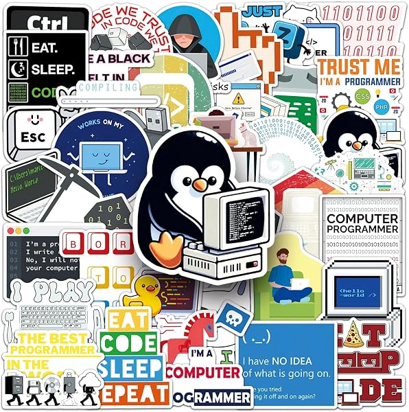 Programming Stickers for Water Bottles Laptop Computer Bicycle Refrigerator Helmet Scrapbook Luggage,50 PCS Programmers Hackers Engineers Waterproof Decals for Boys Girls Teens Adults - 1