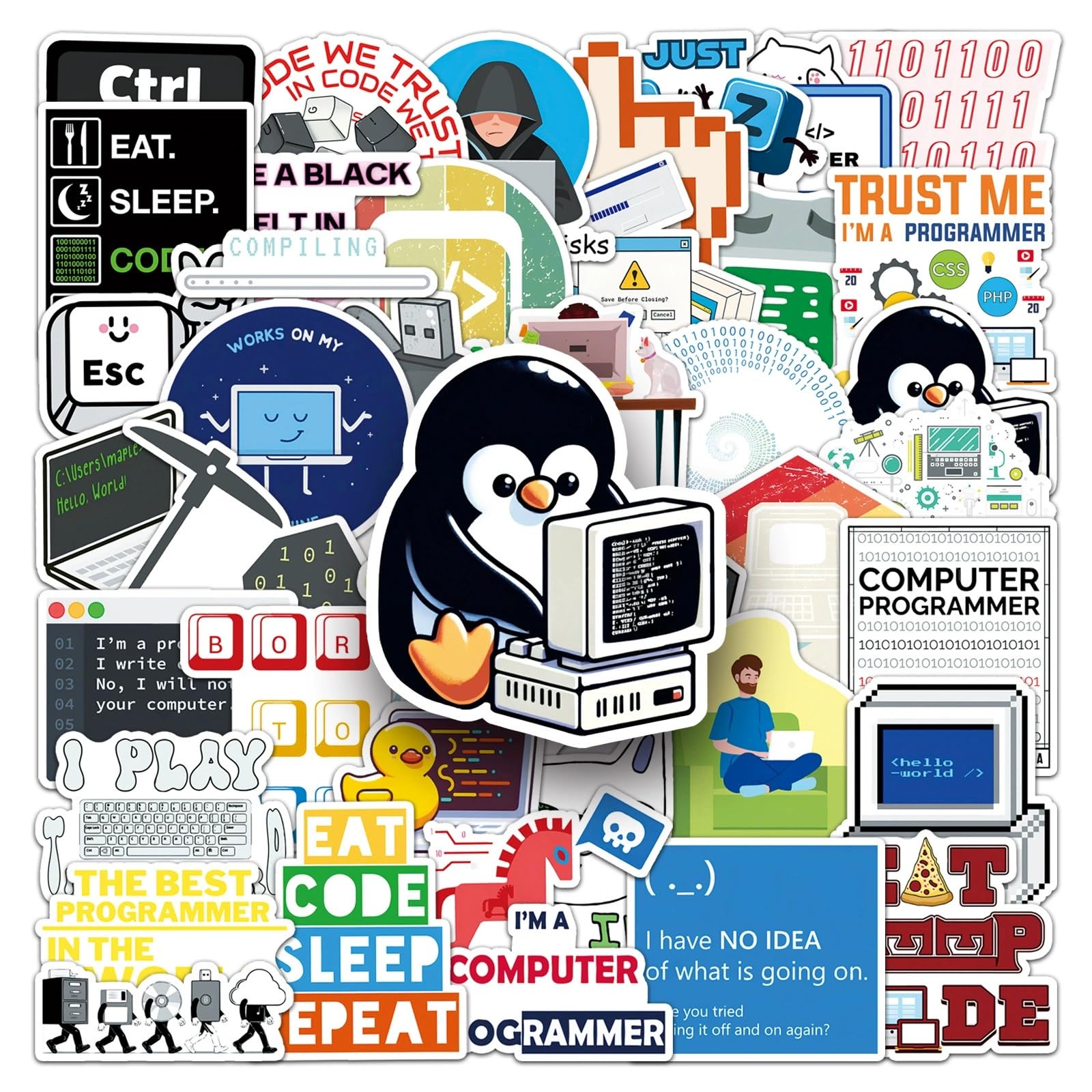 Programming Stickers for Water Bottles Laptop Computer Bicycle Refrigerator Helmet Scrapbook Luggage,50 PCS Programmers Hackers Engineers Waterproof Decals for Boys Girls Teens Adults - 1