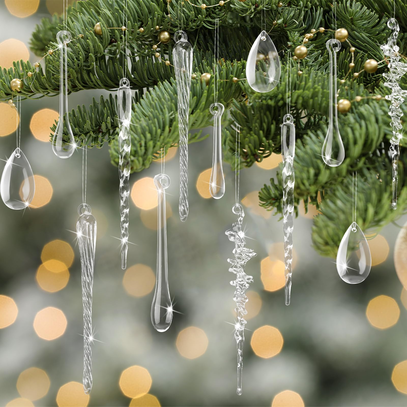 Weysat 181 Stück Kristall hängende Ornamente für Baum Weihnachten Klarglas Eiszapfen Tropfen Dekoration Kristall Eiszapfen Glas hängende Dekoration für Weihnachtsbaum Winter Neujahr Supplies Home