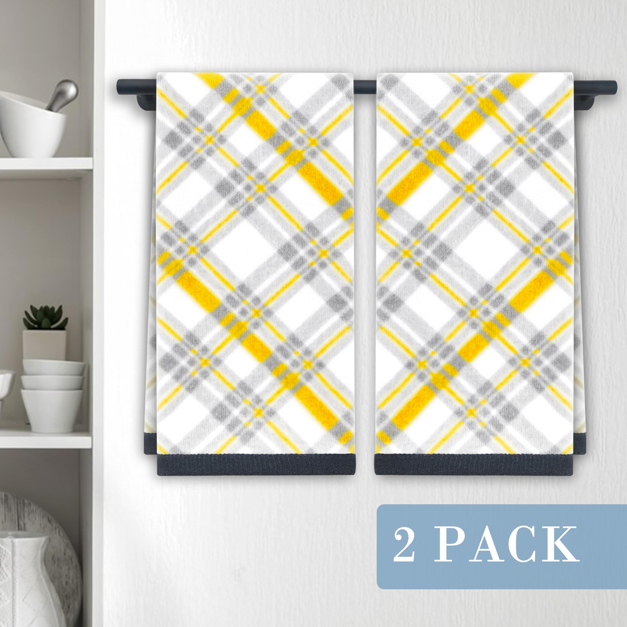 VOOVA & MOVAS White Hand Towels 2-Pack - 15x25" 100% Cotton 400GSM With Black Trim