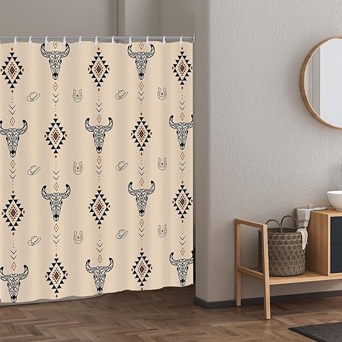 Miniatura 41 de Cortina de ducha occidental con ganchos, 72 x 72 pulgadas, cortina de baño de poliéster impermeable (botas, cactus calavera, toro) 72×72 Botas