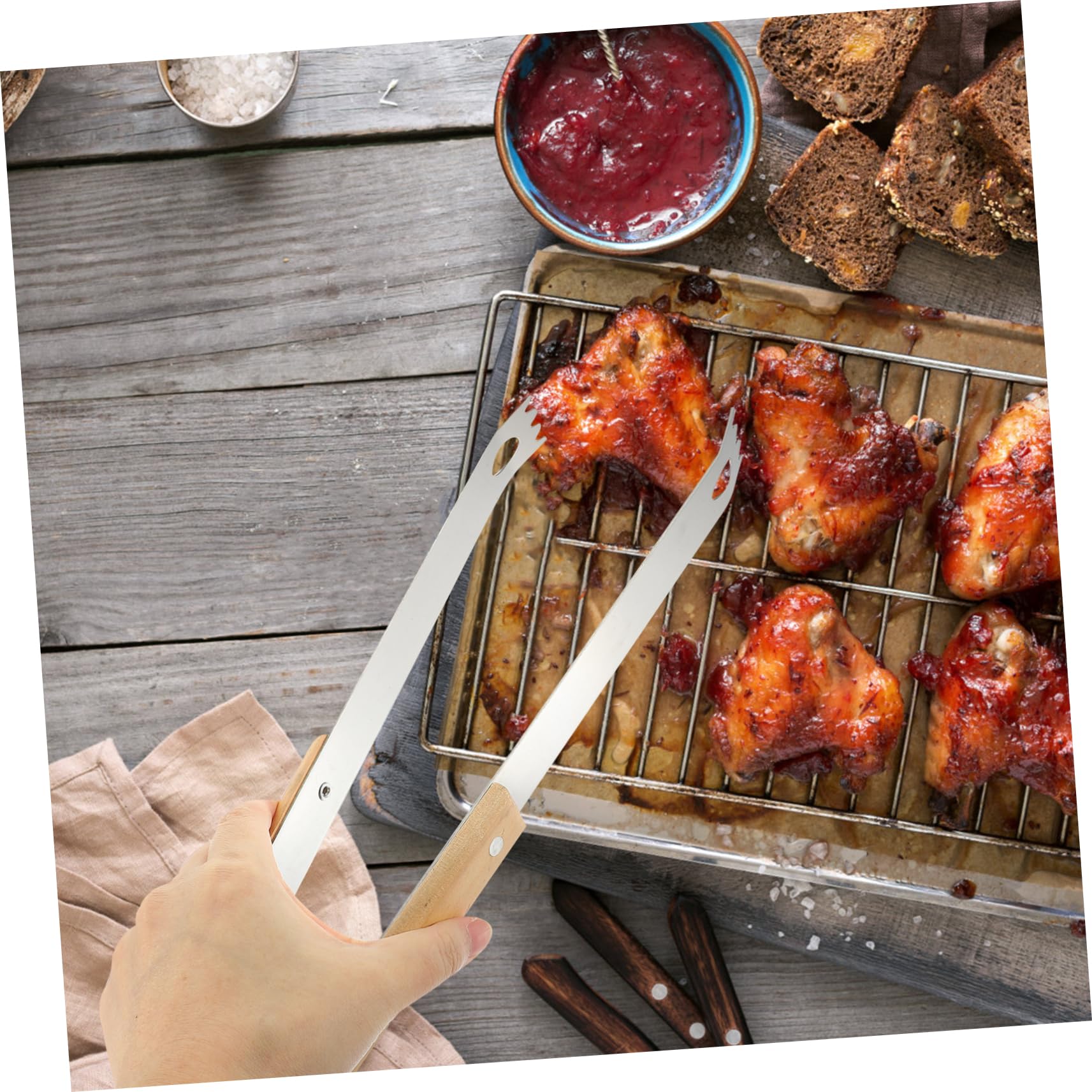 Toyvian Ensemble Ustensiles Cuisine de Camping en Acier Inoxydable 4 Pièces Poignée Antidérapante, Pratique et Portable pour Barbecue Extérieur et Camping
