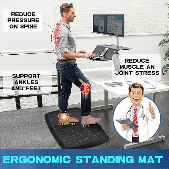 1 Thick Anti-Fatigue Kitchen Mat Standing Mat with Massage Ball Non-Slip Standing Desk Mat with Massage Points Multi-Purpose Comfortable Floor Mat for Foot, Office and Home Black, 17 x 28