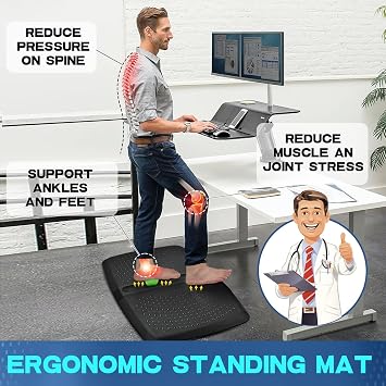 1 Thick Anti-Fatigue Kitchen Mat Standing Mat with Massage Ball Non-Slip Standing Desk Mat with Massage Points Multi-Purpose Comfortable Floor Mat for Foot, Office and Home Black, 17 x 28