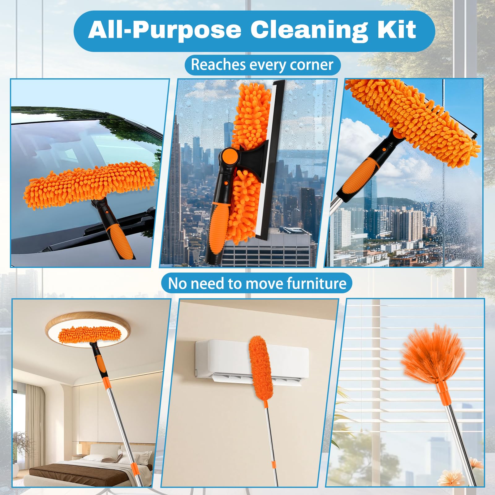 Plumero Atrapapolvo Microfibra Lavable Reutilizable Mango Empalme 5 Piezas