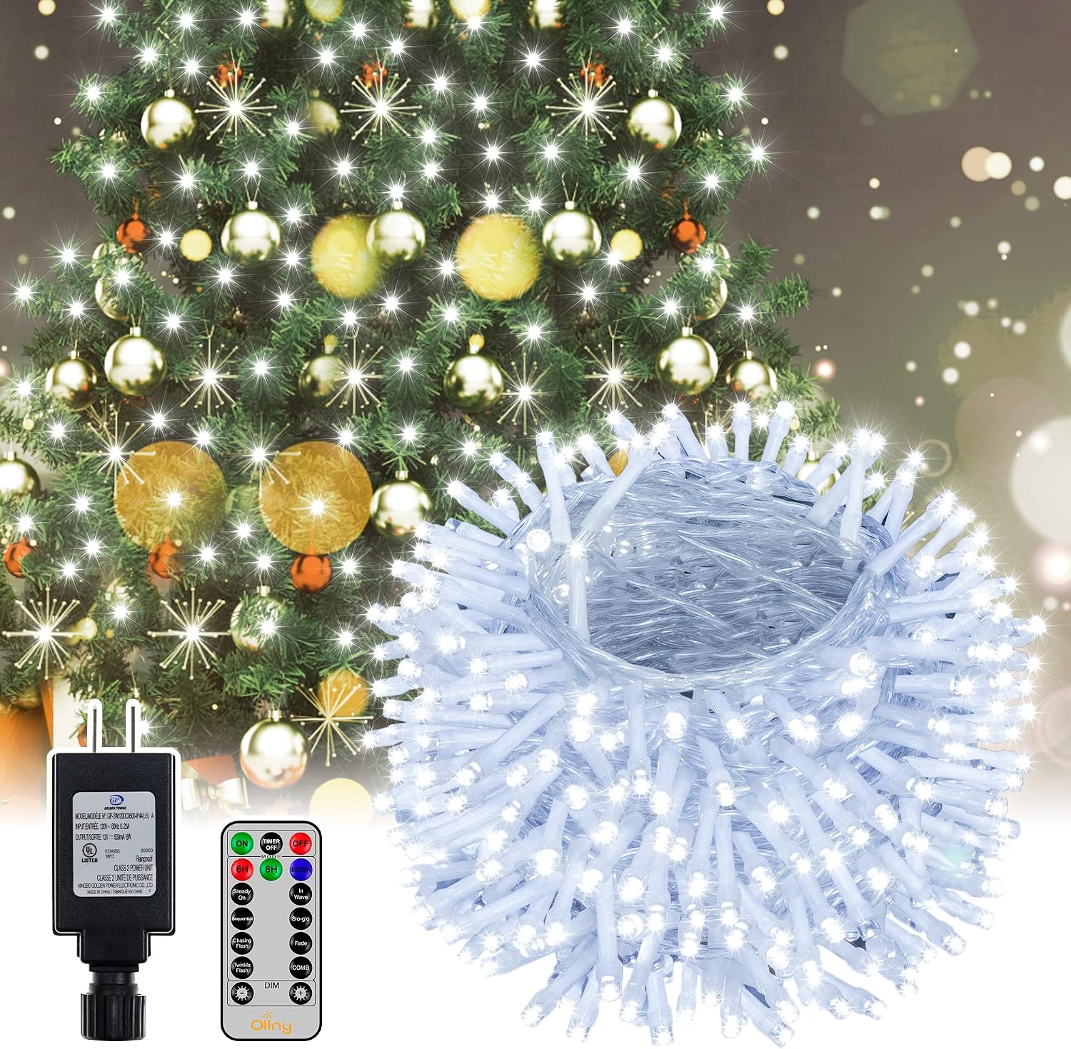 Ollny Christmas Lights Outdoor String Lights 200LED/66FT Plug-in with Remote Waterproof Fairy Lights 8 Modes Timer Lights for Xmas Tree Thanksgiving Indoor Bedroom House Decorations, Cool White