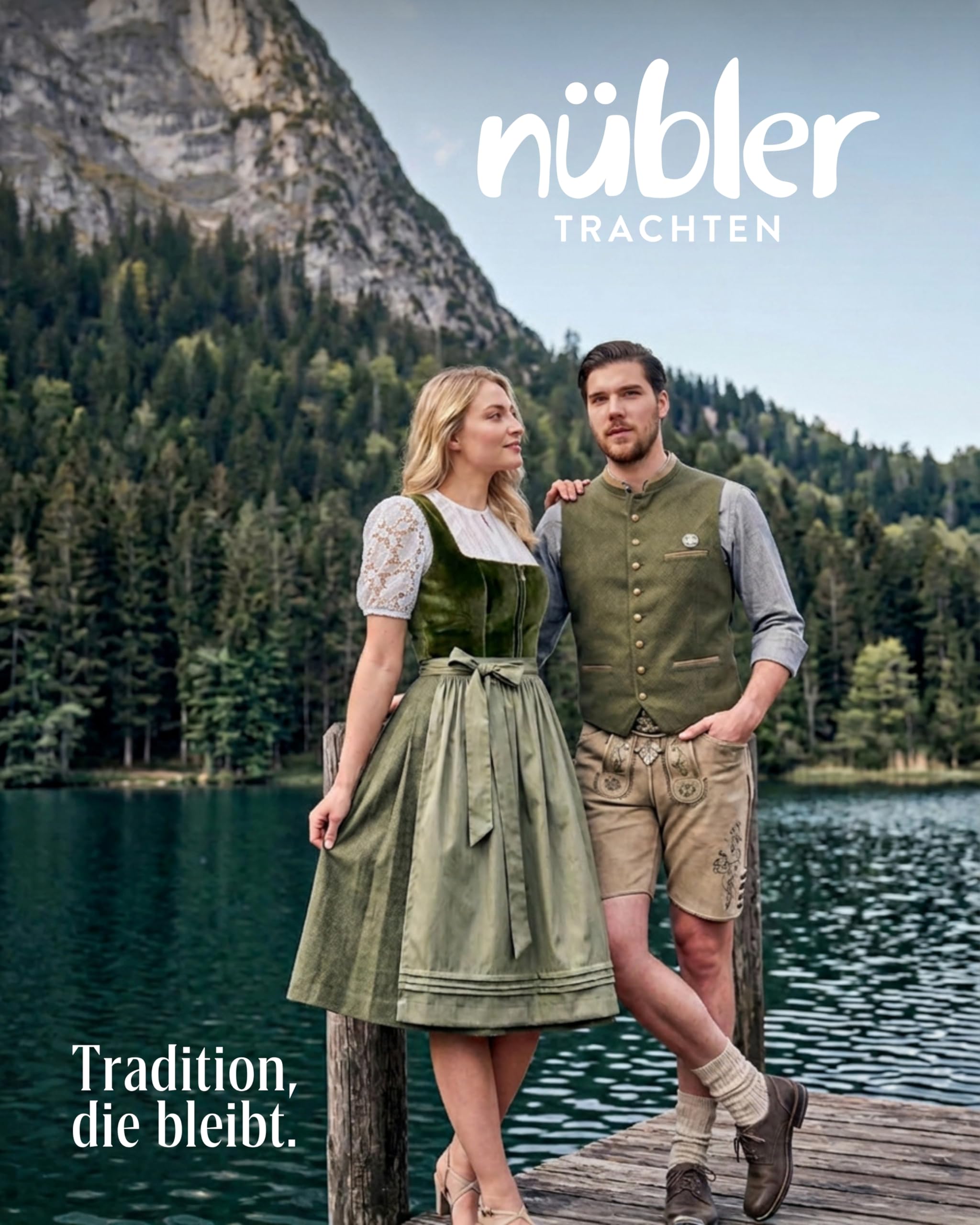 Nübler Damen Dirndl Tessa I Größen 30-48 I Mini-Dirndl mit Rocklänge 55 cm & passender Schürze I Kurzes Trachtenkleid mit modernem Schnitt & dezenten Details I Ideal für Trachten & Festlichkeiten