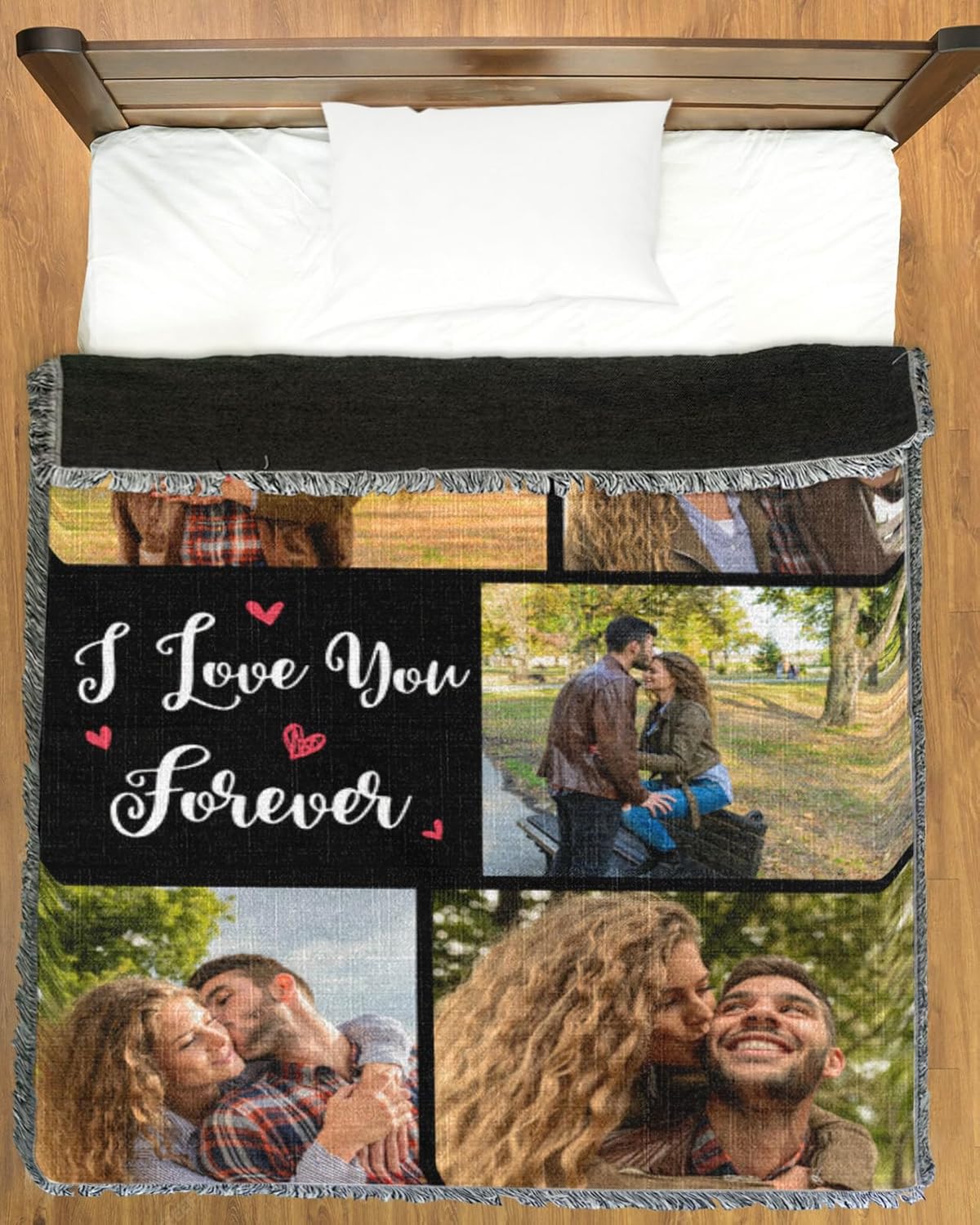 Custom Woven Photo Collage Blanket with Tassels - Personalized Throw Blanket for Husband, Wife, Girlfriend, Boyfriend, Birthday