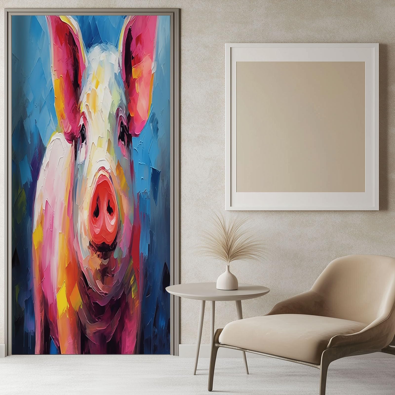 Naklejka na drzwi 3D, 90 x 200 cm, tapeta na drzwi, obraz olejny, świnia, samoprzylepny, PCW, wodoodporny plakat na drzwi, abstrakcyjne malarstwo olejne, fototapeta do salonu, sypialni, kuchni