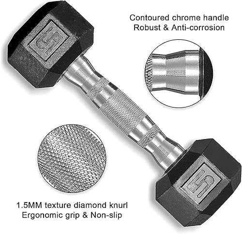 Miniatura 3 de LIFERUN Mancuernas hexagonales de hierro fundido con revestimiento de goma, color negro, mancuernas de 60 a 75 libras