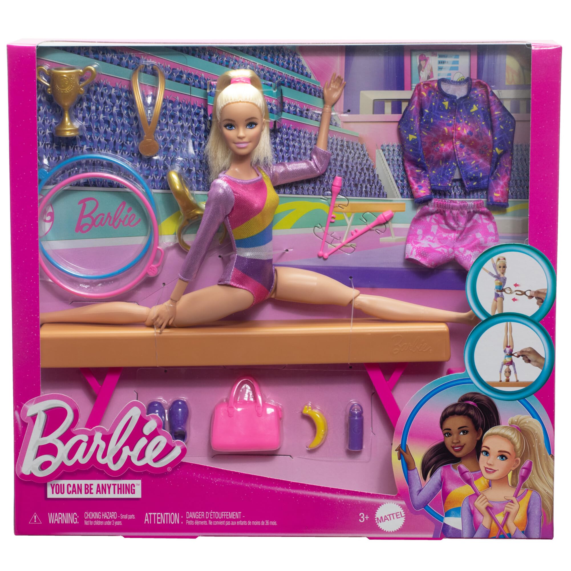 Barbie Tú Puedes ser Muñeca Gimnasta Rubia con Set de Juego, Barra de Equilibrio y Accesorios de Gimnasia, Juguete +3 años (Mattel HRG52)