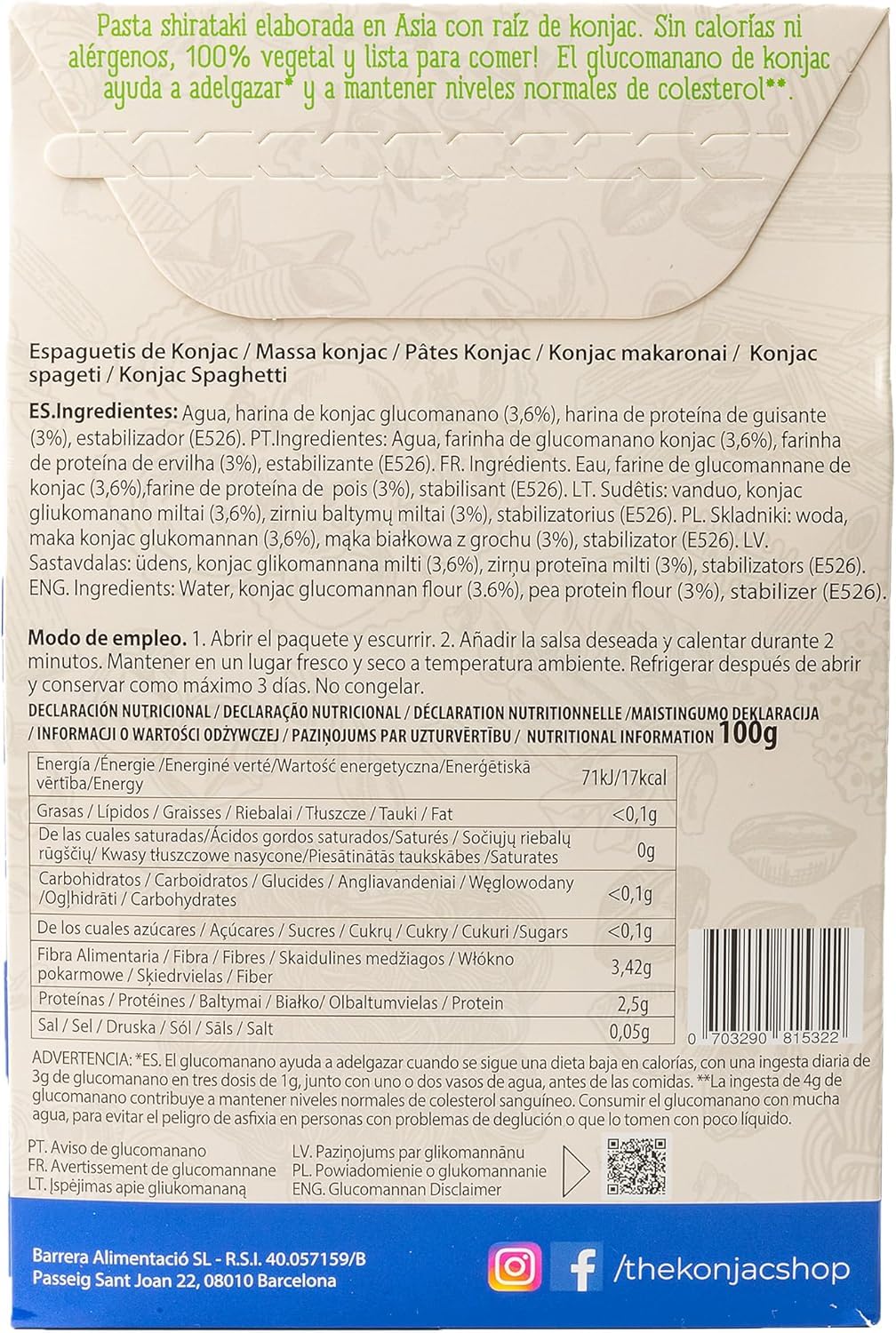 The Konjac Shop - Espaguetis Konjac + Proteína Keto 5 Pack (270g) Shirataki Sin Gluten Bajo en Calorías y Carbohidratos