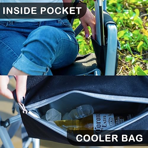 Miniatura 5 de FUNDANGO Mecedora de camping para adultos, mecedora portátil de gran tamaño plegable al aire libre con enfriador y bolsillo lateral para exterior,