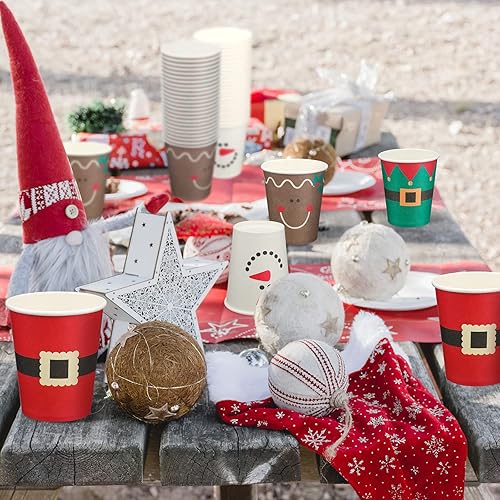 Miniatura 4 de 100 vasos de papel de Navidad, vasos de café desechables de Navidad, copos de nieve, Papá Noel, elfo, muñeco de nieve, alce, tazas de Navidad de 9