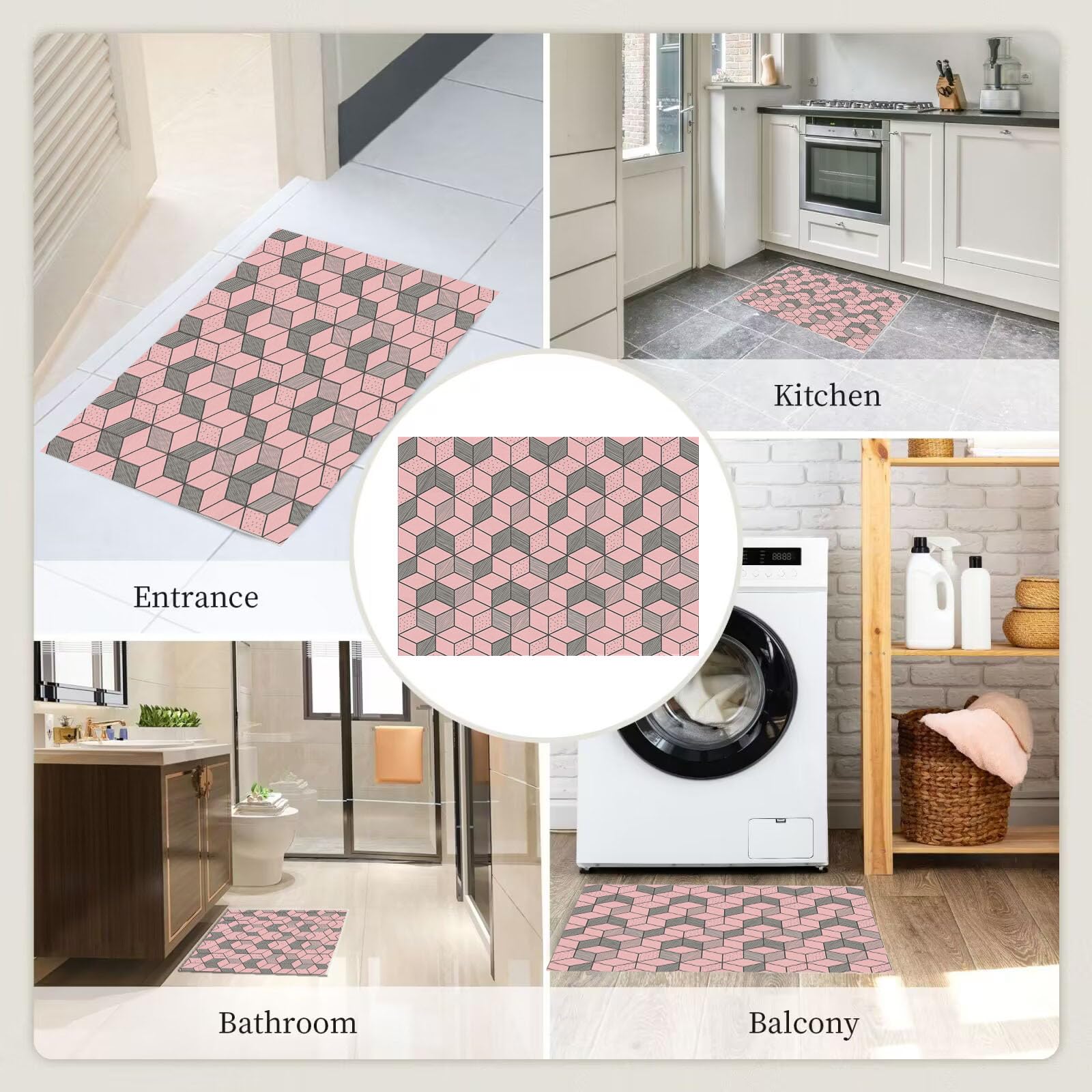 Zerbino 90X150Cm Per Interni Ed Esterni, Texture Di Cubi Moderni, Tappetino Lavabile In Lavatrice, Zerbini Resistente Morbido Antiscivolo, Geometria Della Moda, Tappeto Ingresso, Rosa