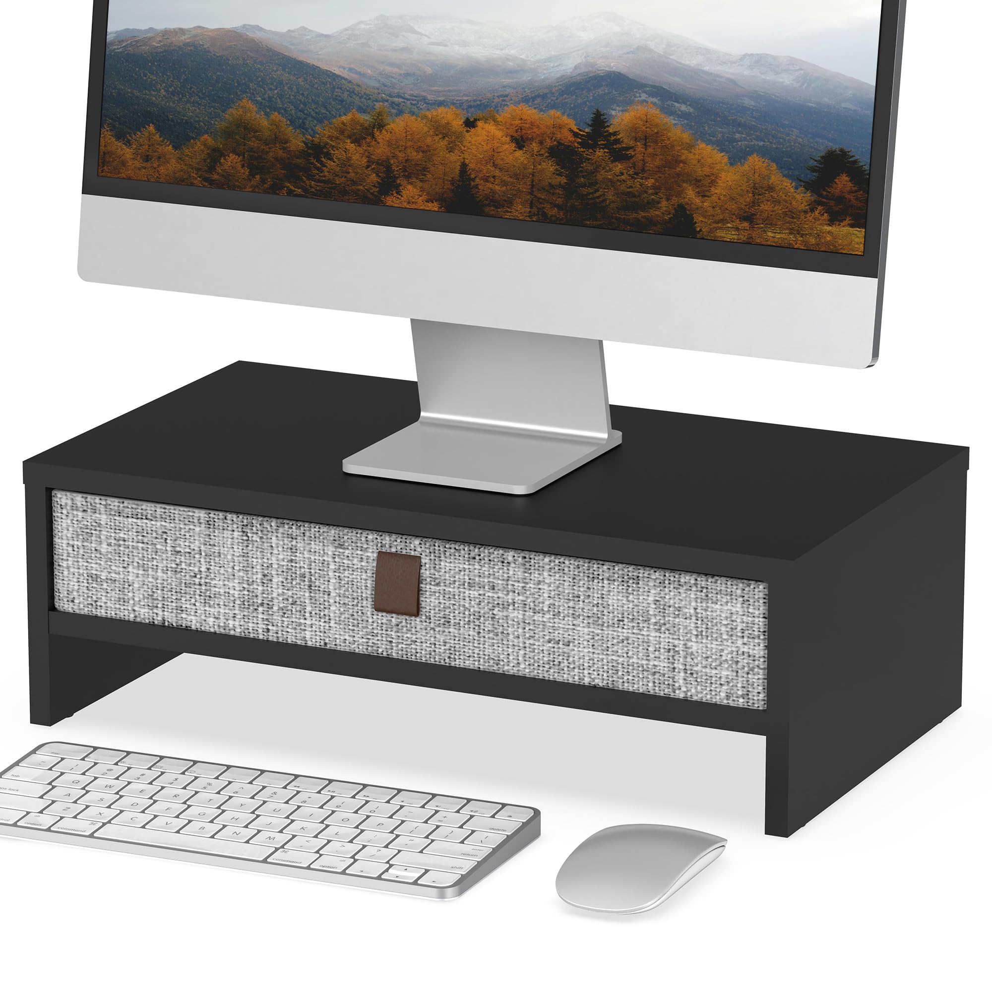 Fenge Soporte de Monitor con cajón, Computer Monitor Stand Para Escritorio, Organizador de Escritorio para PC / Ordenador Portátil / Impresora, 42.5 × 23.5 × 14.2cm,Carga de 20 kg, (Negro)