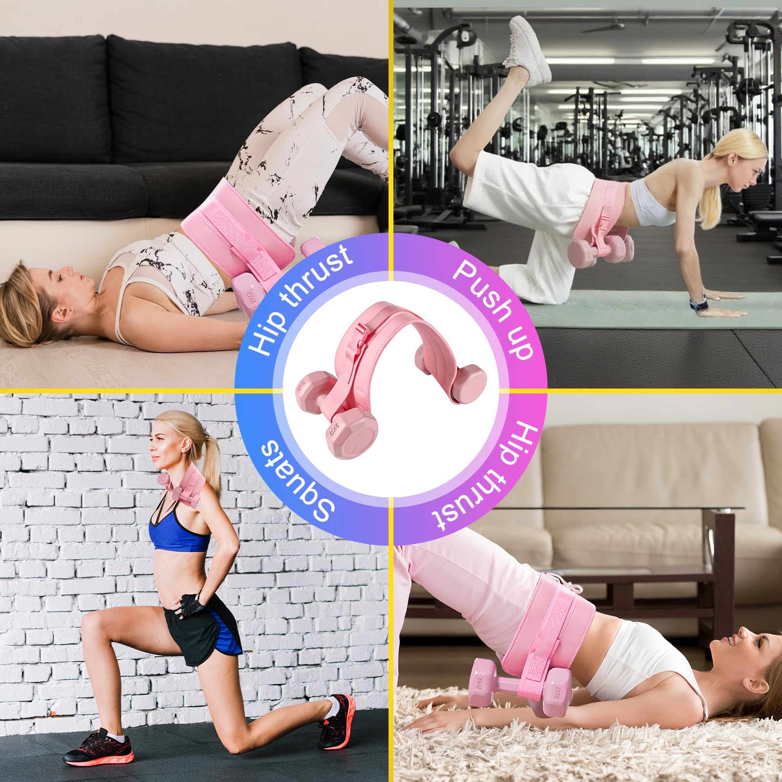 Pas do hip thrust, pas biodrowy do hantli, pas obciążeniowy do dodatkowego ciężaru, regulowany pas do ćwiczeń bioder, mostek pośladkowy, plank, pas obciążeniowy do krótkich hantli i kettlebells
