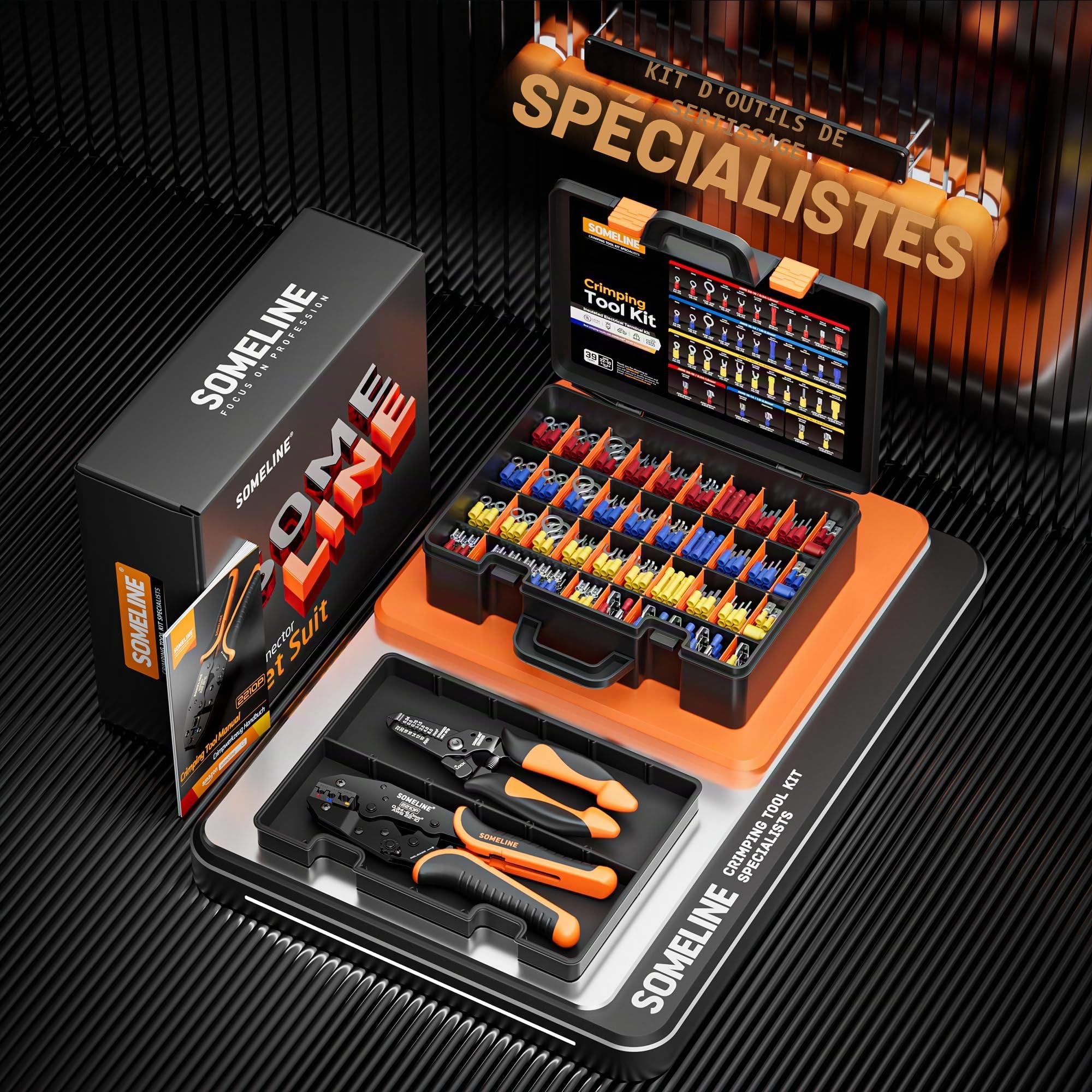 SOMELINE Pince à Sertir, Pince à Sertir Cosse Electrique 0,34-6 mm² avec 39 Tailles de Cosses Electriques à Sertir,avec Pince à Dénuder, Cosse à Sertir, Cosses de Câble Isolées, Pince Sertir Cosse