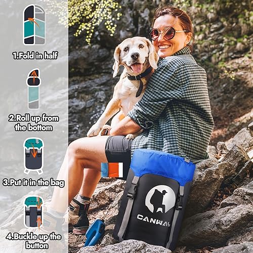 Vista 16 de CANWAY Saco de dormir de franela para adultos, niños, niñas, niños, camping, mochilero, saco de dormir para clima frío y cálido con saco de Grey