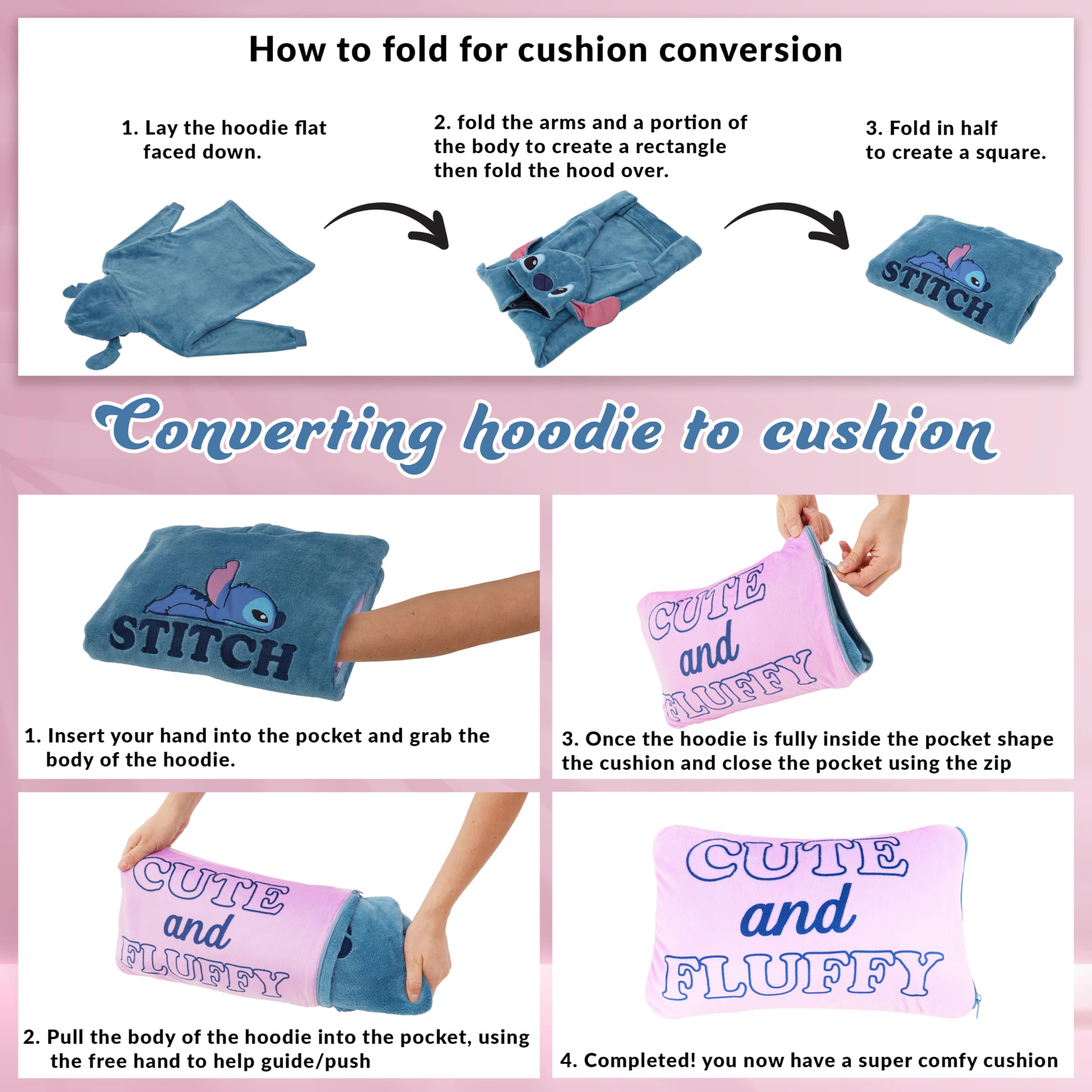 Disney Felpa Bambina - Felpa Coperta di Pile Taglia Unica - Felpa Oversize Bambini Ripiegabile A Cuscino - Stitch Gadget Ufficiale
