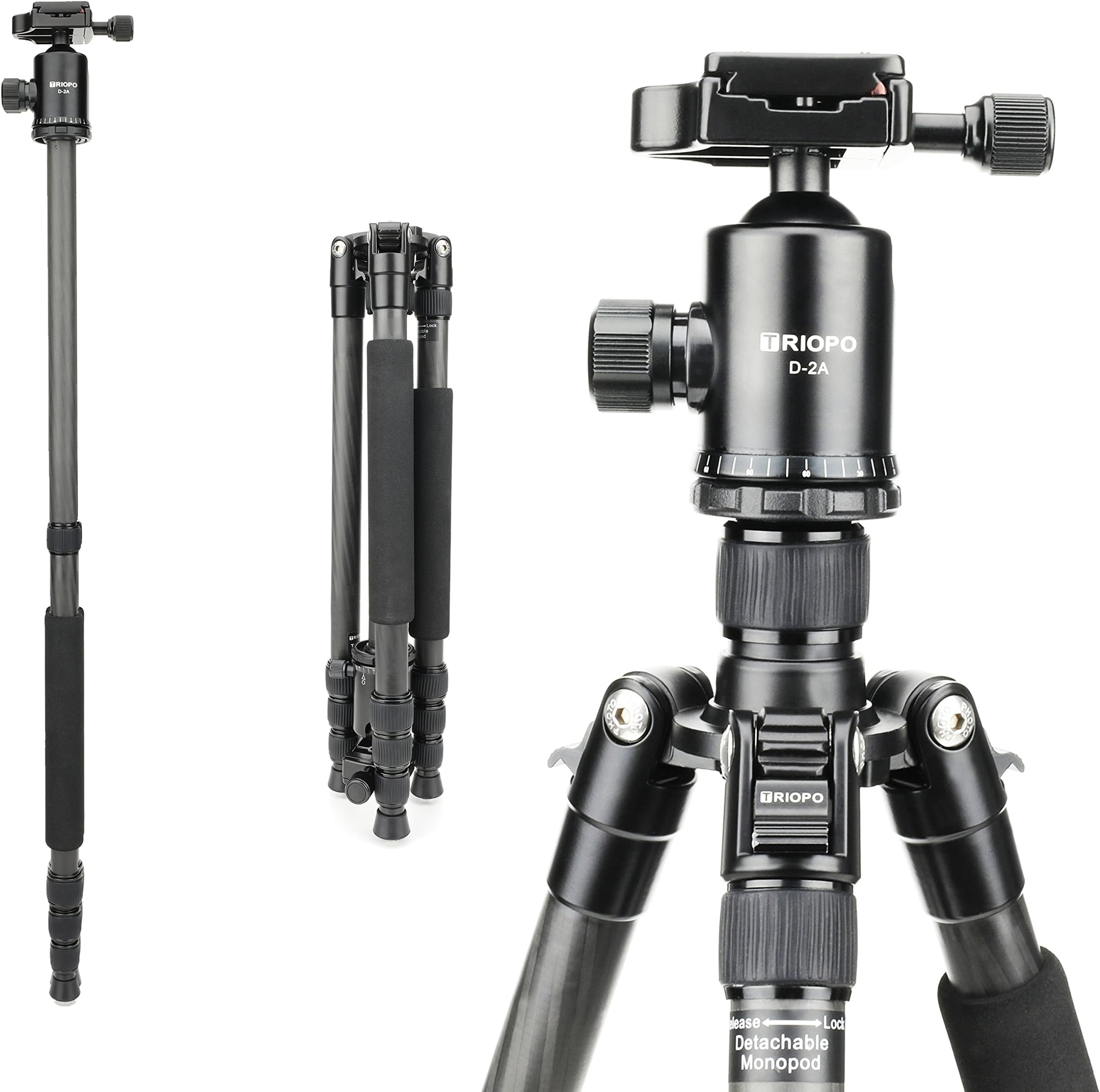 Triopo Camera Tripod 168.5cm (66.3''), Ultralight Carbon Fibre Travel Tripod Monopod with 360 Degree Panorama Ball Head, Quick Release Plate for Camcorder SLR DSLR Camera Canon Nikon Sony