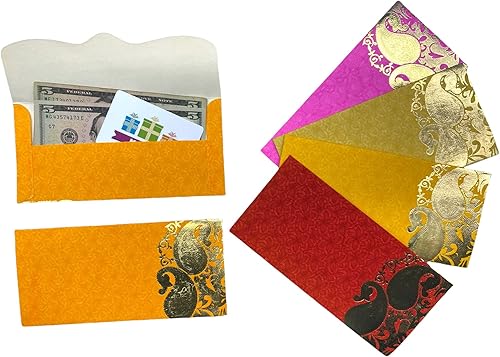 Miniatura 3 de LoveNspire Paquete de 10 sobres de dinero para dinero en efectivo, papel indio surtido Shagun Lifafa, tarjetas de regalo Ganesha decorativas