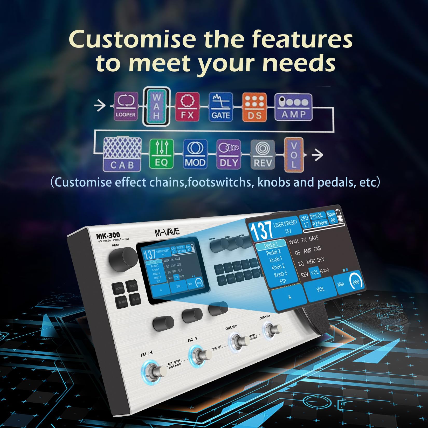 M-Vave MK-300 - Procesador multiefectos para guitarra y bajo, 11