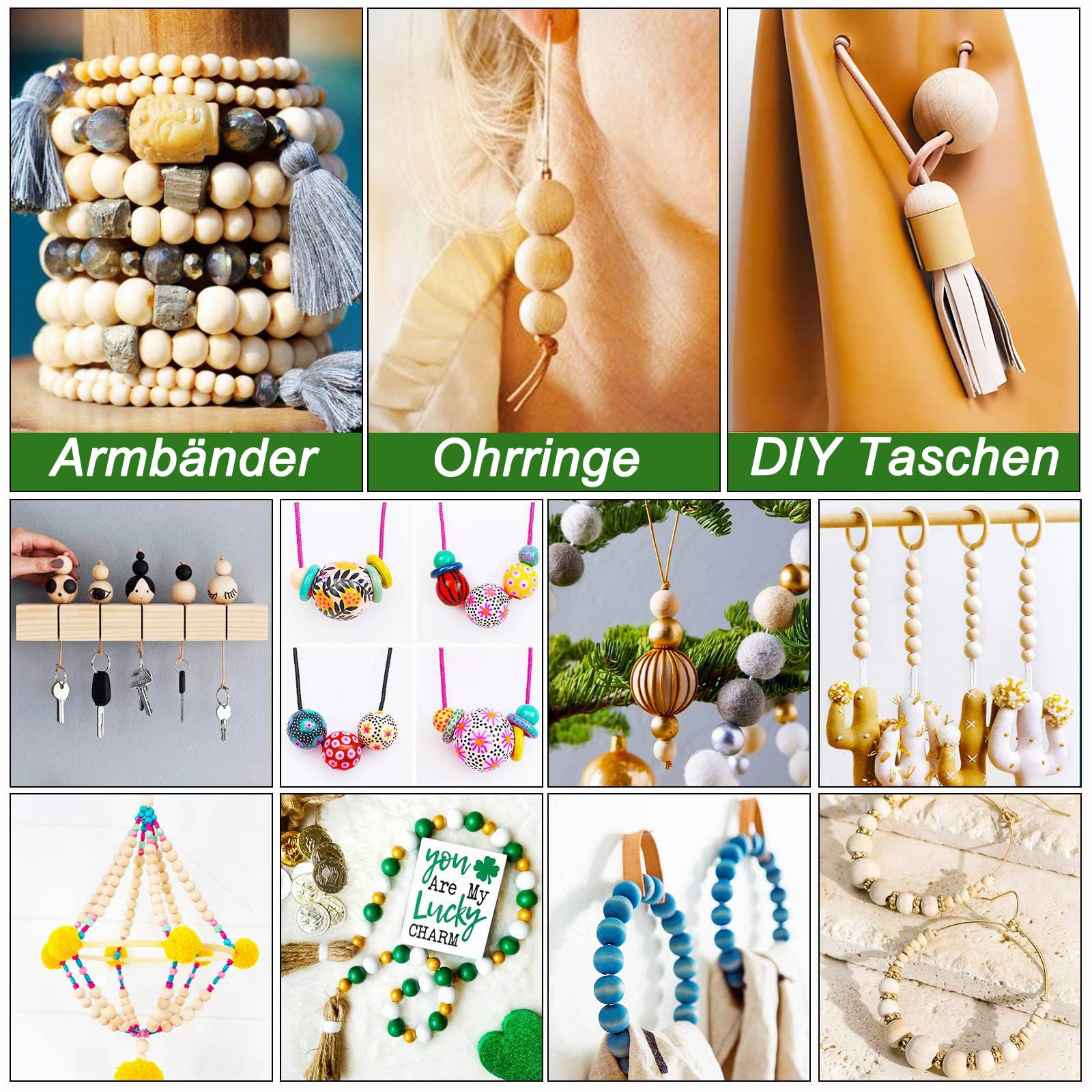 100 Bunte Holzperlen Zum Basteln – 16 Mm DIY Schmuck & Deko | Natürlich & Glatt Poliert