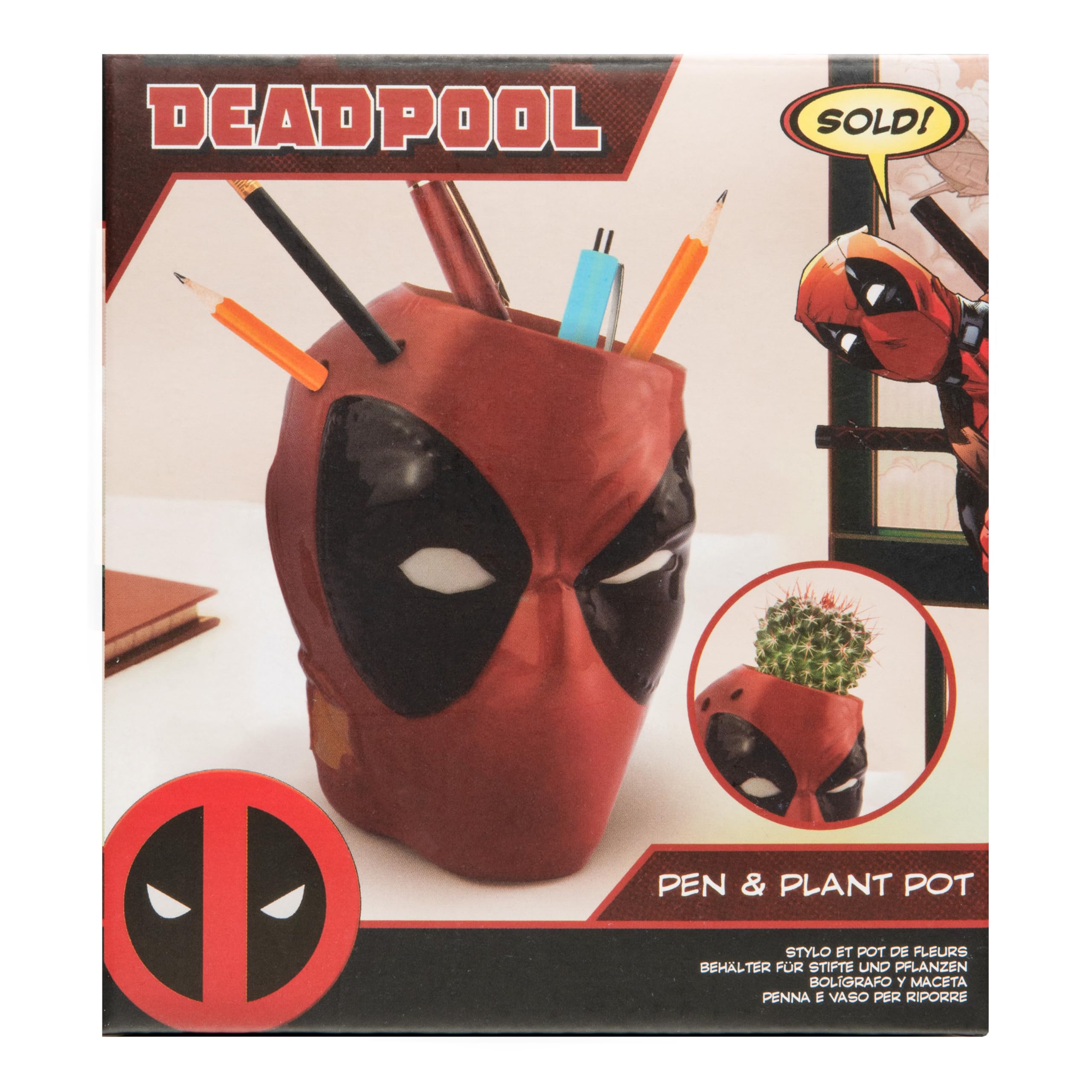 Paladone Deadpool Mask Pen Holder - Officially Licensed Marvel Plant Pot, Desk Accessories for Super Hero Fans Novelty Gift, 13cm - Image 4