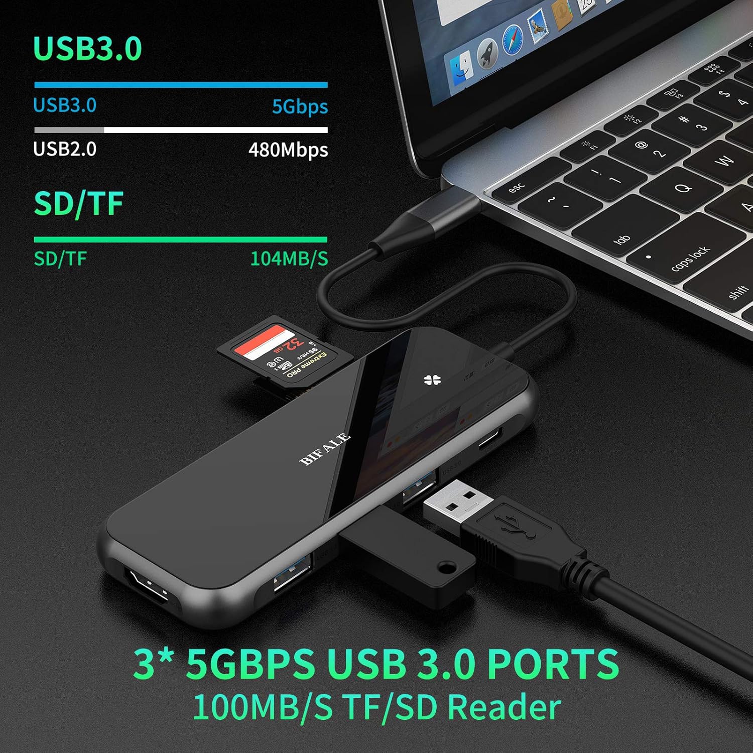 Crаzу Dеаlѕ BIFALE USB C Hub 7 in 1, USB C Adapter, Type C Multi-Function Hub with USB C to 4K HDMI, 3 USB 3.0 ports, SD/TF Card Reader, 100W PD Compatible with iPad Air 2020, MacBook Pro 13/15(Thunderbolt 3),etc