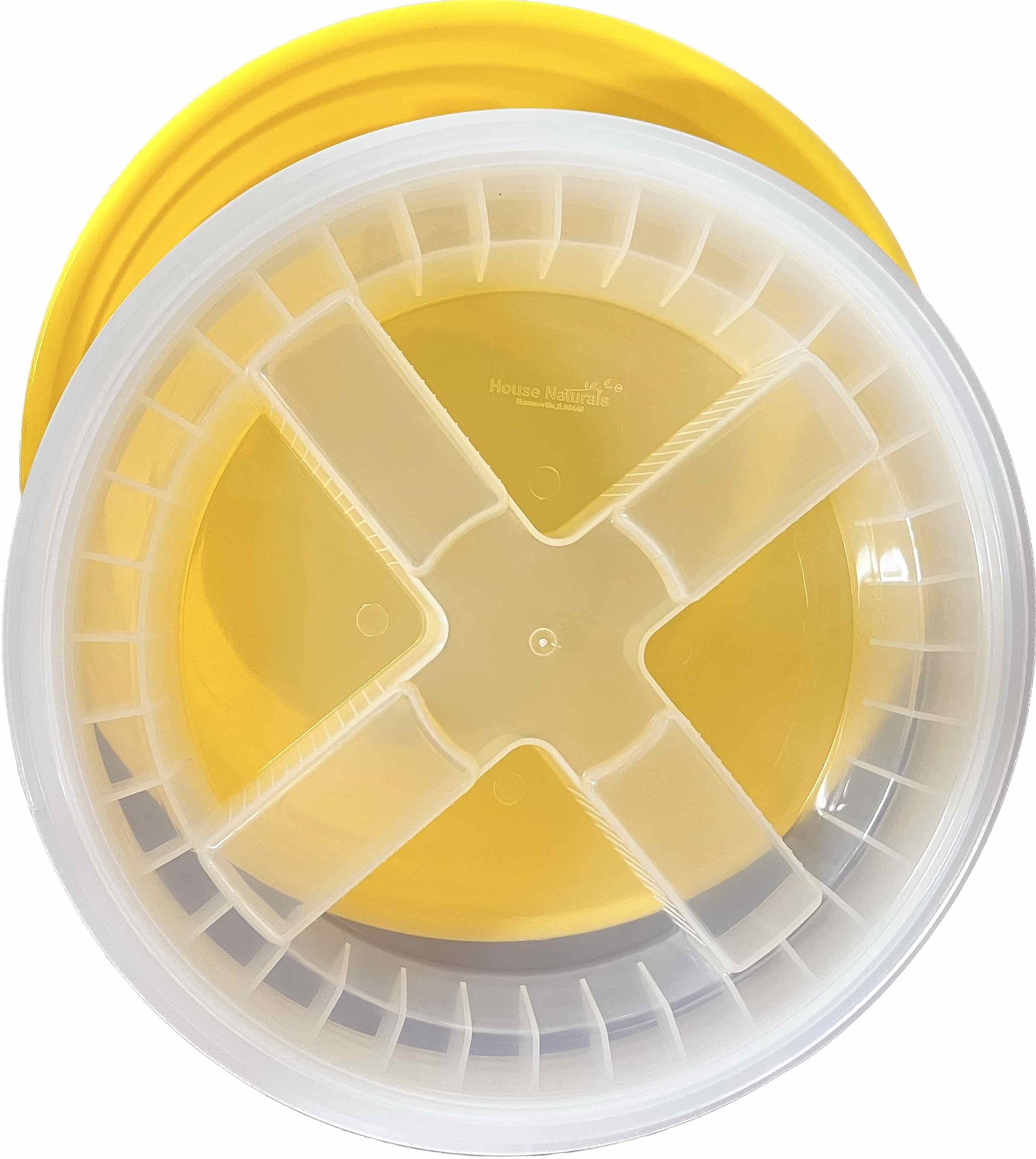 House Naturals Plastic Food Grade Made in USA Bucket with lid, Large 7 Gallon Container Comes with Screw On Lid (2, Yellow with Clear lid)