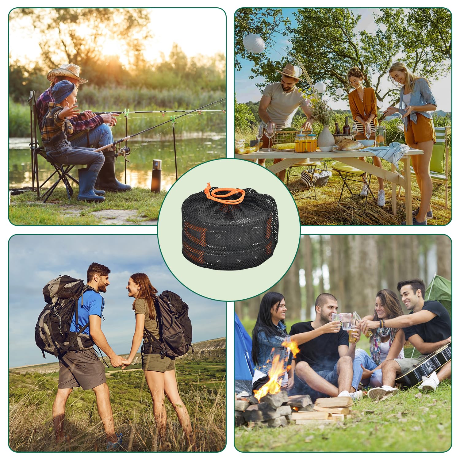 Onherm Juego de Utensilios de Cocina para Acampar, 13 Piezas de vajilla Plegable para Exteriores con Olla, sartén y teteras para Senderismo, Cocina al Aire Libre y Picnic para 1-4 Personas.