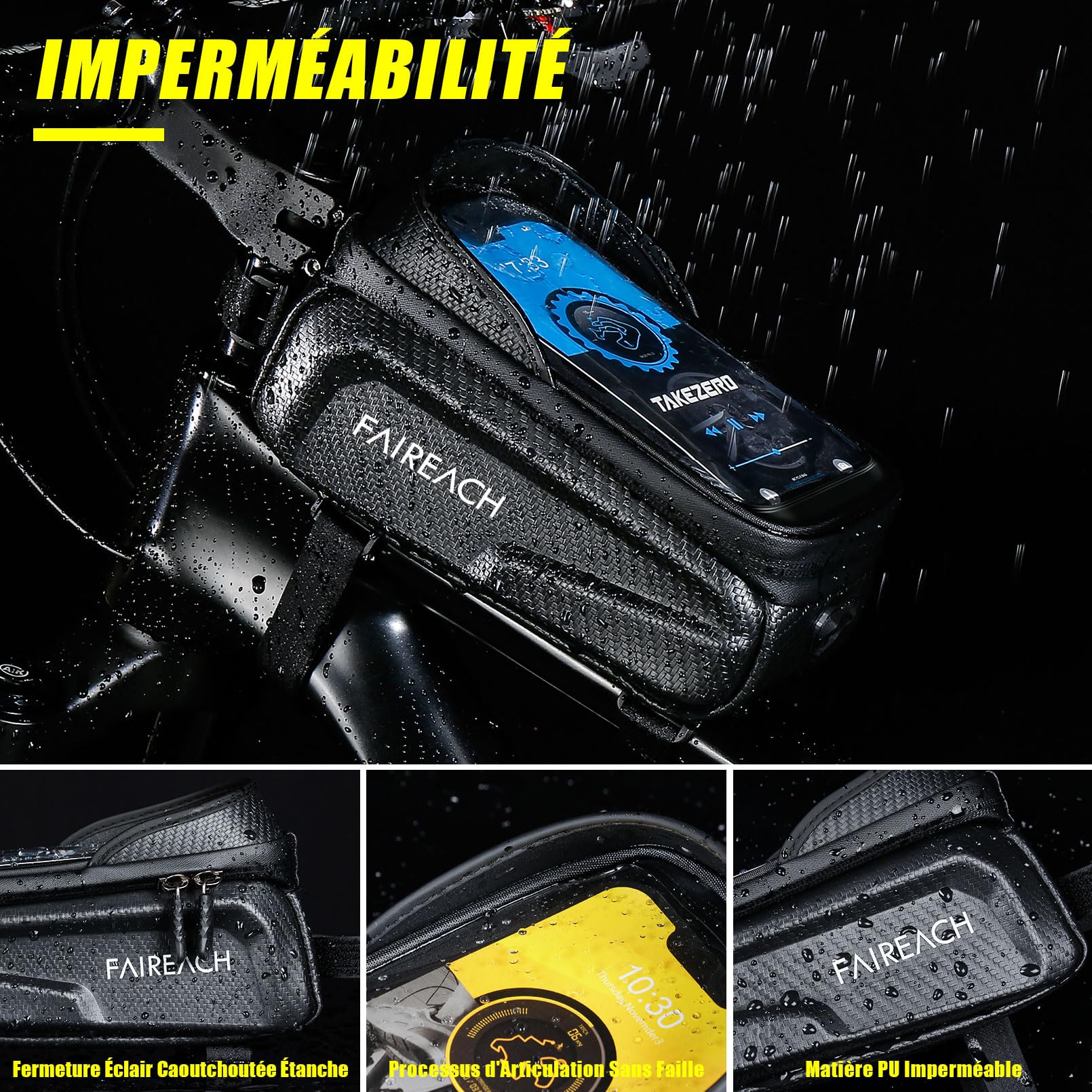Sacoche Velo Étanche Support Telephone Velo Cadre Guidon VTT TPU 3D Pare-Soleil Anti-reflet Coque Dure EVA Smartphones 6.8''