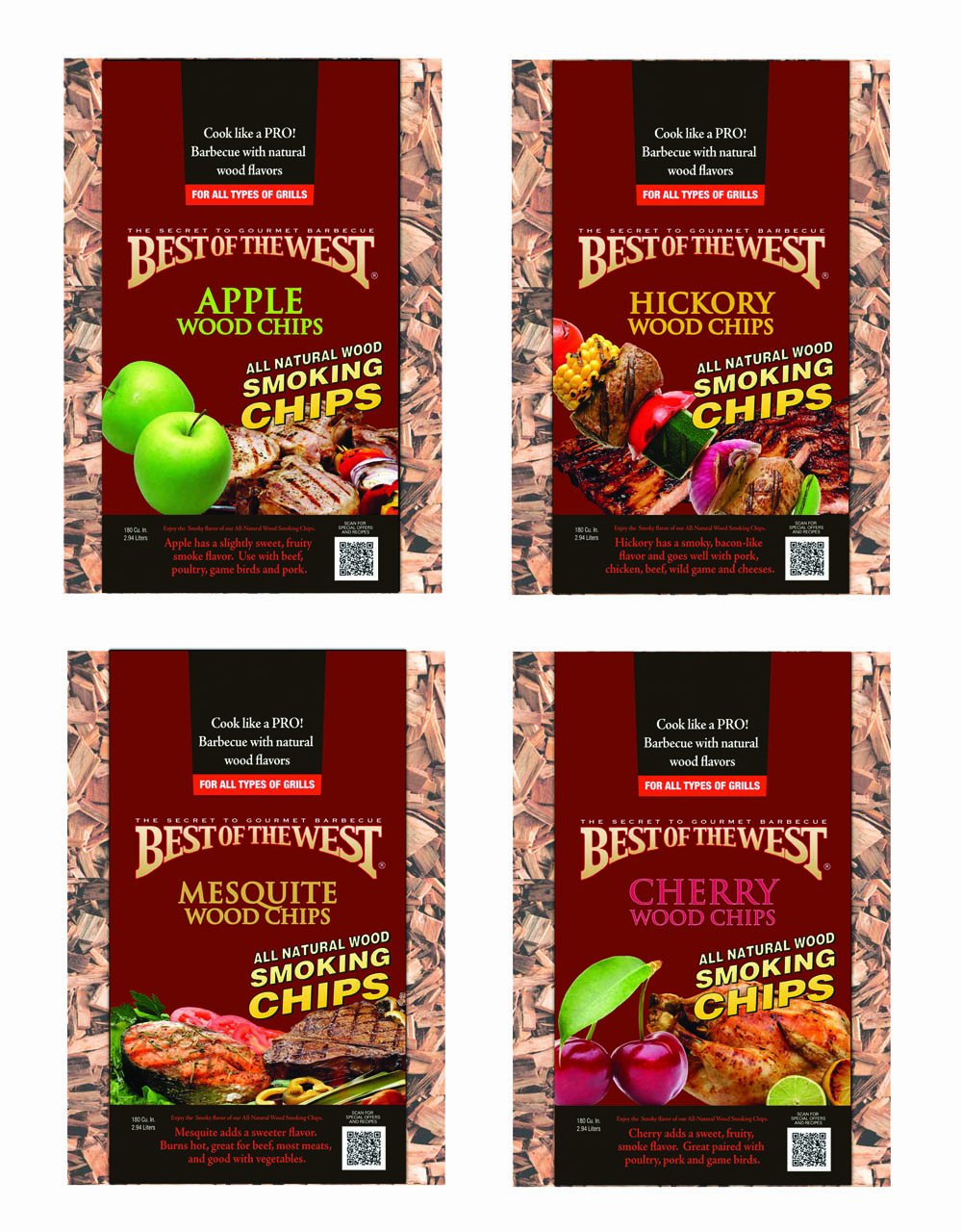 Best of the West All Natural BBQ Sweet Apple Wood Smoking Chips for All Grill Types, 180 Cubic Inches