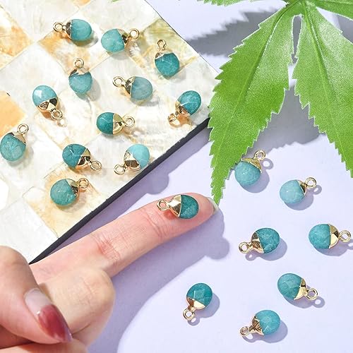 Miniatura 4 de KitBeads 20 dijes de piedras preciosas de jade natural facetados ovalados dorados colgantes de piedra para fabricación de joyas